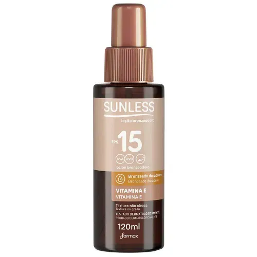 Bronzeador Spray Farmax Sunless com vitamina E e FPS 15 120ml