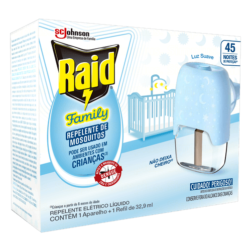 Kit Repelente Elétrico Raid Family 45 Noites Aparelho + Refil com 32,9ml
