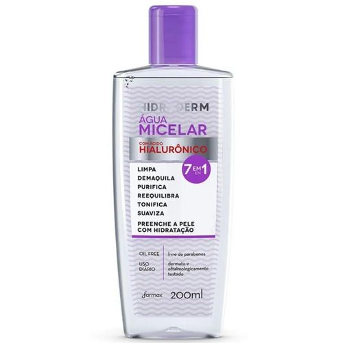 Água Micelar Farmax Hidraderm com Ácido Hialurônico 7 em 1 200ml