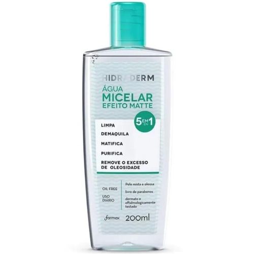 Água Micelar Farmax Hidraderm com Efeito Matte 5 em 1 200ml