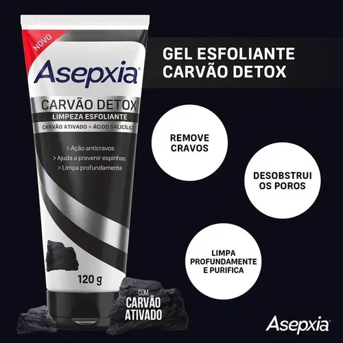 Esfoliante Facial em Gel Asepxia Carvão Detox 120g