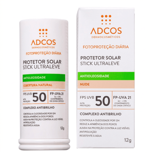 Protetor Solar em Stick Adcos Ultra Leve cor Nude com FPS 50 12g