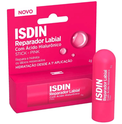 Reparador Labial em Stick ISDIN Pink com Ácido Hialurônico e Vitamina E 4g