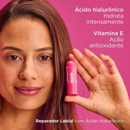 Reparador Labial em Stick ISDIN Pink com Ácido Hialurônico e Vitamina E 4g