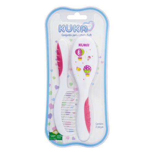 Kit Escova e Pente Infantil Kuka Soft Rosa 2 Unidades