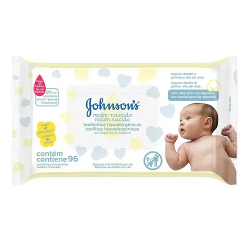 Lenço Umedecido Johnson's Baby Recém-Nascido 96 Unidades
