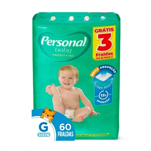 Fralda Infantil Personal Baby Protect &amp; Sec G 60 Unidades