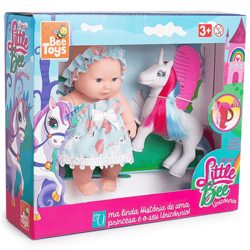 Boneca Little Bee Unicórnio Bee Toys com Acessórios 3 Peças