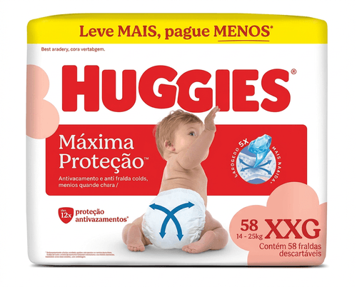 Fralda Huggies Máxima Proteção Hiper XXG 58 Unidades