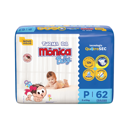 Fralda Infantil Turma da Mônica Baby P 62 Unidades