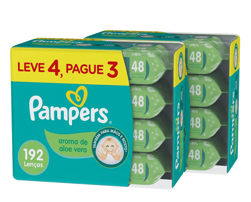 Lenço Umedecido Pampers 4 Pacotes 192 Unidades