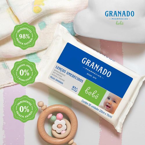 Lenço Umedecido Granado Bebê Pele Sensível 50 Unidades