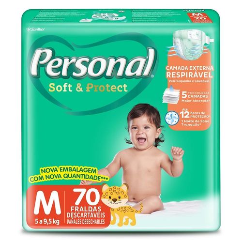 Fralda Infantil Personal Baby Protect & Sec M 70 Unidades