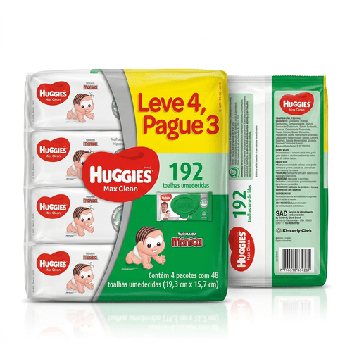 Lenço Umedecido Huggies Max Clean 192 Unidades