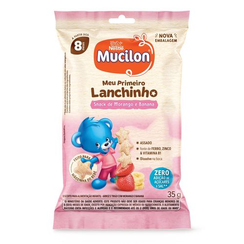 Snack Infantil Mucilon Meu Primeiro Lanchinho Morango e Banana 35g