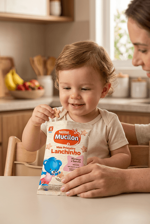 Snack Infantil Mucilon Meu Primeiro Lanchinho Morango e Banana 35g