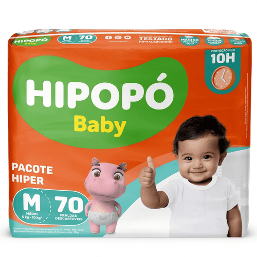 Fralda Infantil Hipopó Baby M 70 Unidades