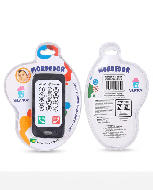 Mordedor Infantil Vila Toy Celular Smartphone Preto 1 Unidade