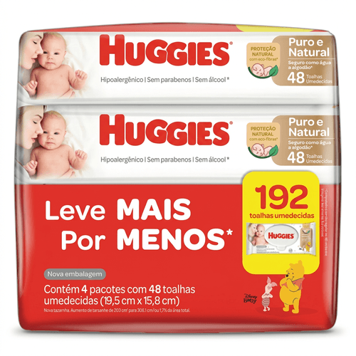 Lenço Umedecido Huggies Puro e Natural 4 Pacotes 192 Unidades