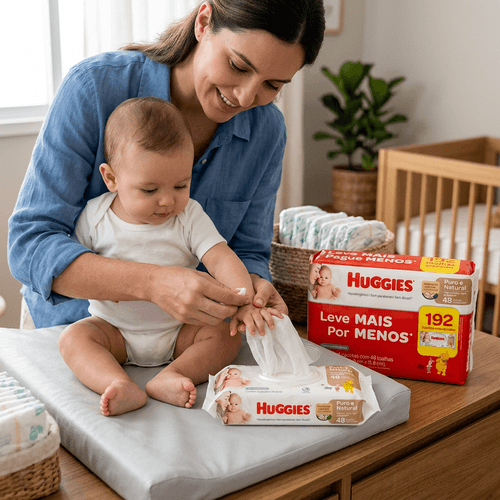 Lenço Umedecido Huggies Puro e Natural 4 Pacotes 192 Unidades