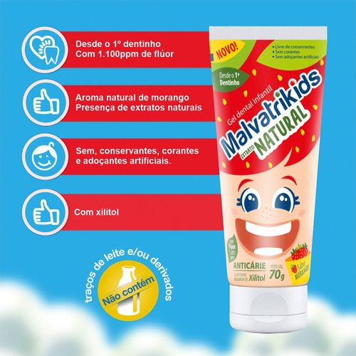 Creme Dental Infantil Malvatrikids Natural Morango 70g
