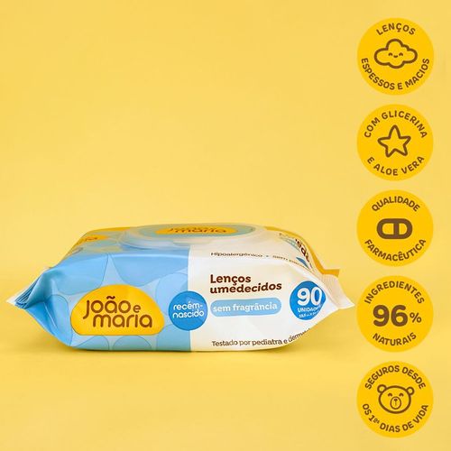 Lenço Umedecido João e Maria Sem Fragrância 90 Unidades