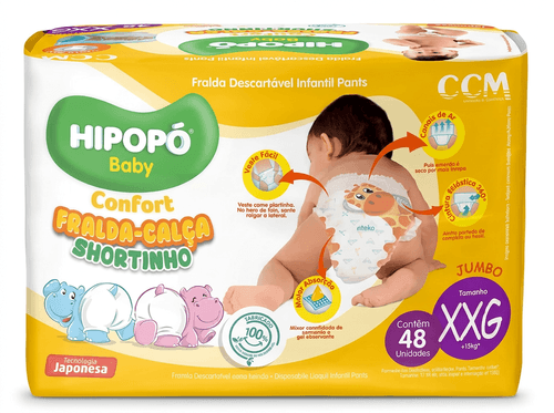 Fralda Hipopó Baby Shortinho Confort Tamanho XXG - 48 uni