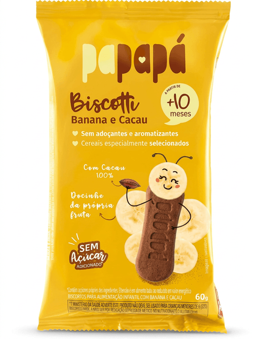 Biscoito Infantil Papapa Biscotti Banana e Cacau 60g
