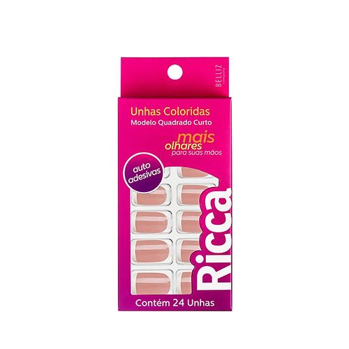 Unhas Postiças Autoadesivas Ricca Cor Francesinha Rosa 24 Unidades