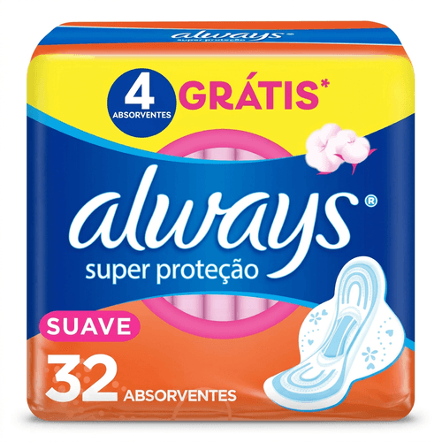Absorvente Always Super Proteção Cobertura Suave com Abas 32 Unidades