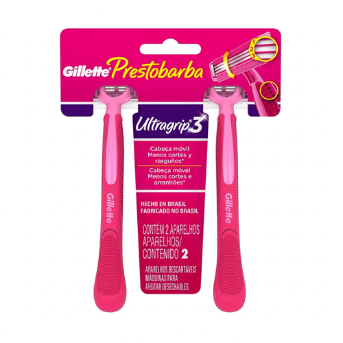 Aparelho de Depilar Feminino Gillette Prestobarba UltraGrip3 2 Unidades