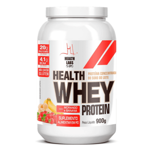 Whey Protein Health Labs 100% Whey Morango e Banana 900g