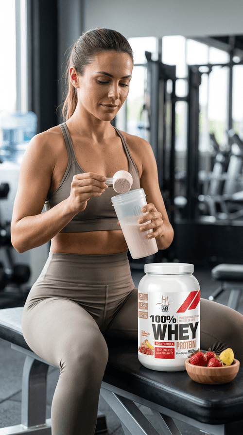 Whey Protein Health Labs 100% Whey Morango e Banana 900g