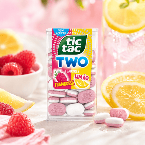 Bala Tic Tac Two Sabor Framboesa e Limão Sem Açúcar 38,5g