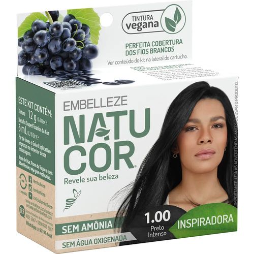 Tintura de Cabelo Embelleze Natucor Cor 1.00 Preto Intenso 12g