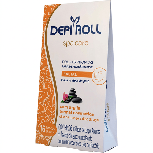 Folhas Depilatórias Faciais Feminino Depiroll Spa Care Argila Termal Branca 16 Unidades