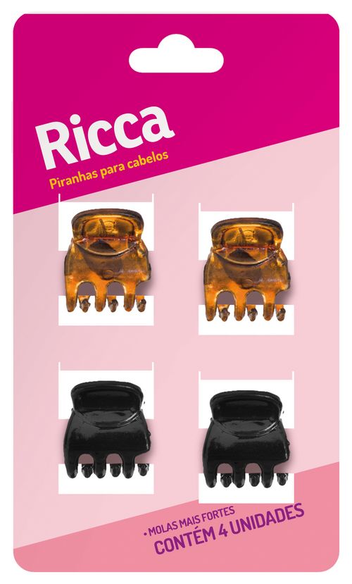 Piranha de Cabelo Ricca Classic Mini Cor Preto e Marrom - 1,5cm