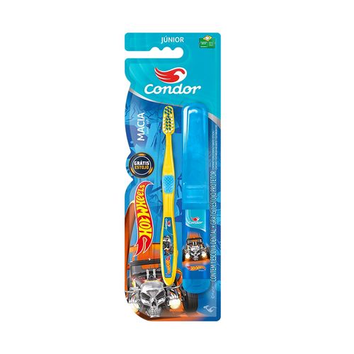 Escova Dental Infantil Condor Hot Wheels Cerdas Macias 1 Unidade + Estojo Protetor