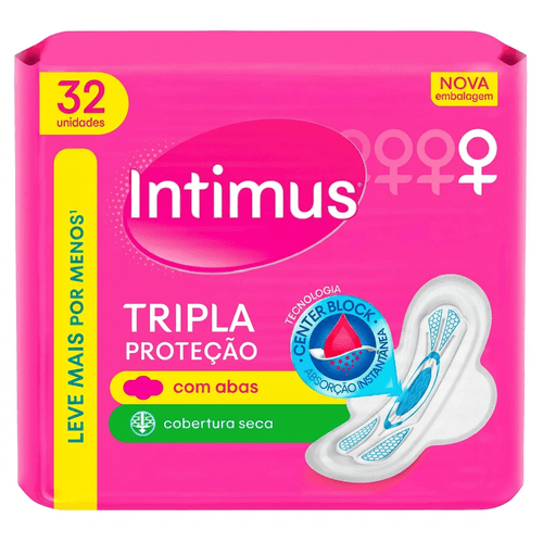 Absorvente Intimus Tripla Proteção Cobertura Seca com Abas 32 Unidades