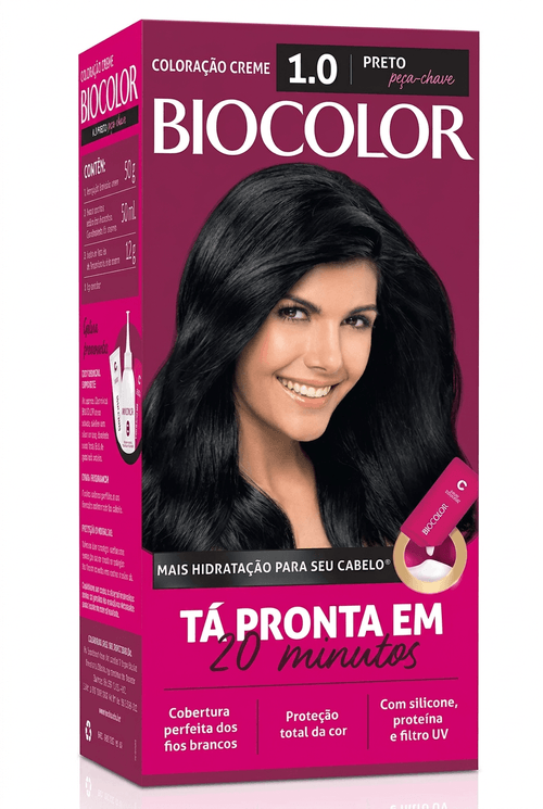 Tintura de Cabelo Biocolor Cor 1.0 Preto Fundamental 50g