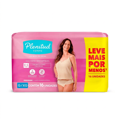 Roupa Íntima Descartável Feminina Plenitud Femme Tamanho G/XG 16 Unidades