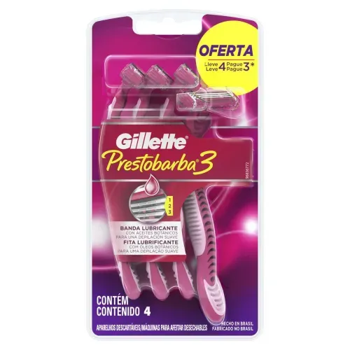 Aparelho de Depilar Gillette Prestobarba3 Feminino 4 Unidades