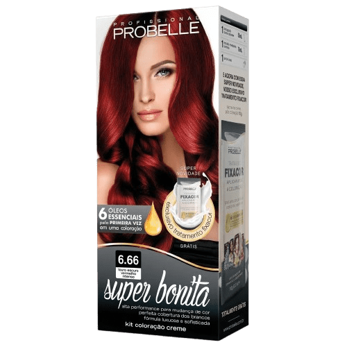 Tintura de Cabelo Probelle Super Bonita Cor 6.66 Louro Escuro Vermelho Intenso