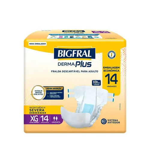 Fralda Geriátrica Bigfral Derma Plus Tamanho XG - 14 Uni