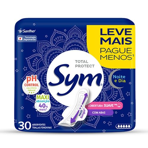 Absorvente Sym Noite e Dia Suave com Abas 30 Unidades