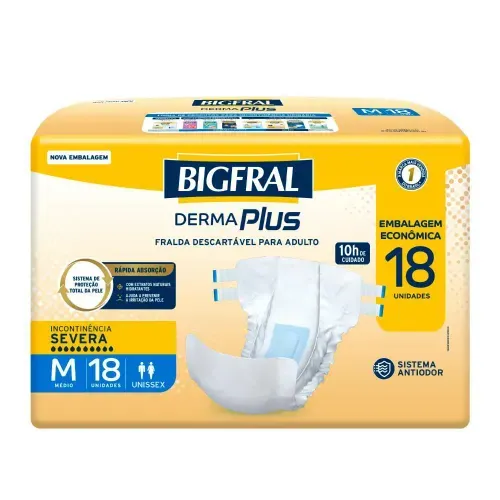 Fralda Geriátrica Bigfral Derma Plus Tamanho M - 18 Uni