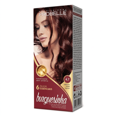 Tonalizante Probelle Burguesinha Cor 4.7 Castanho Médio Marrom 50ml