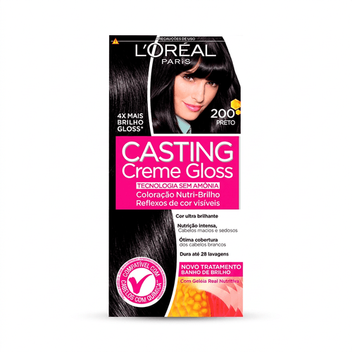 Tintura de Cabelo Casting Creme Gloss Cor 200 Preto 1 Unidade