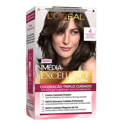 Tintura de Cabelo L'Oréal Excellence Imédia Cor 4 Castanho Natural 1 Unidade