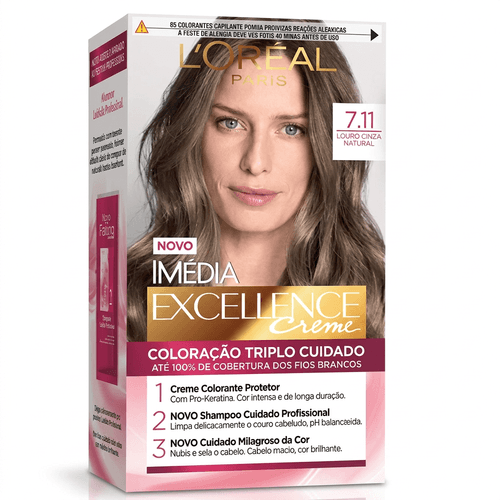 Tintura de Cabelo L'Oréal Imédia Excellence Cor 7.11 Louro Cinza Natural 1 Unidade